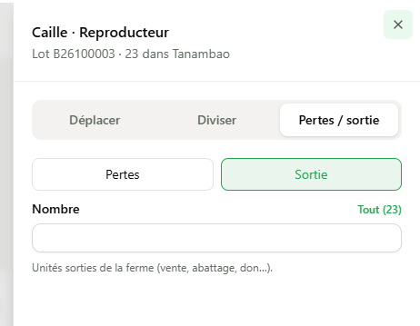 Perte et Sortie des lots